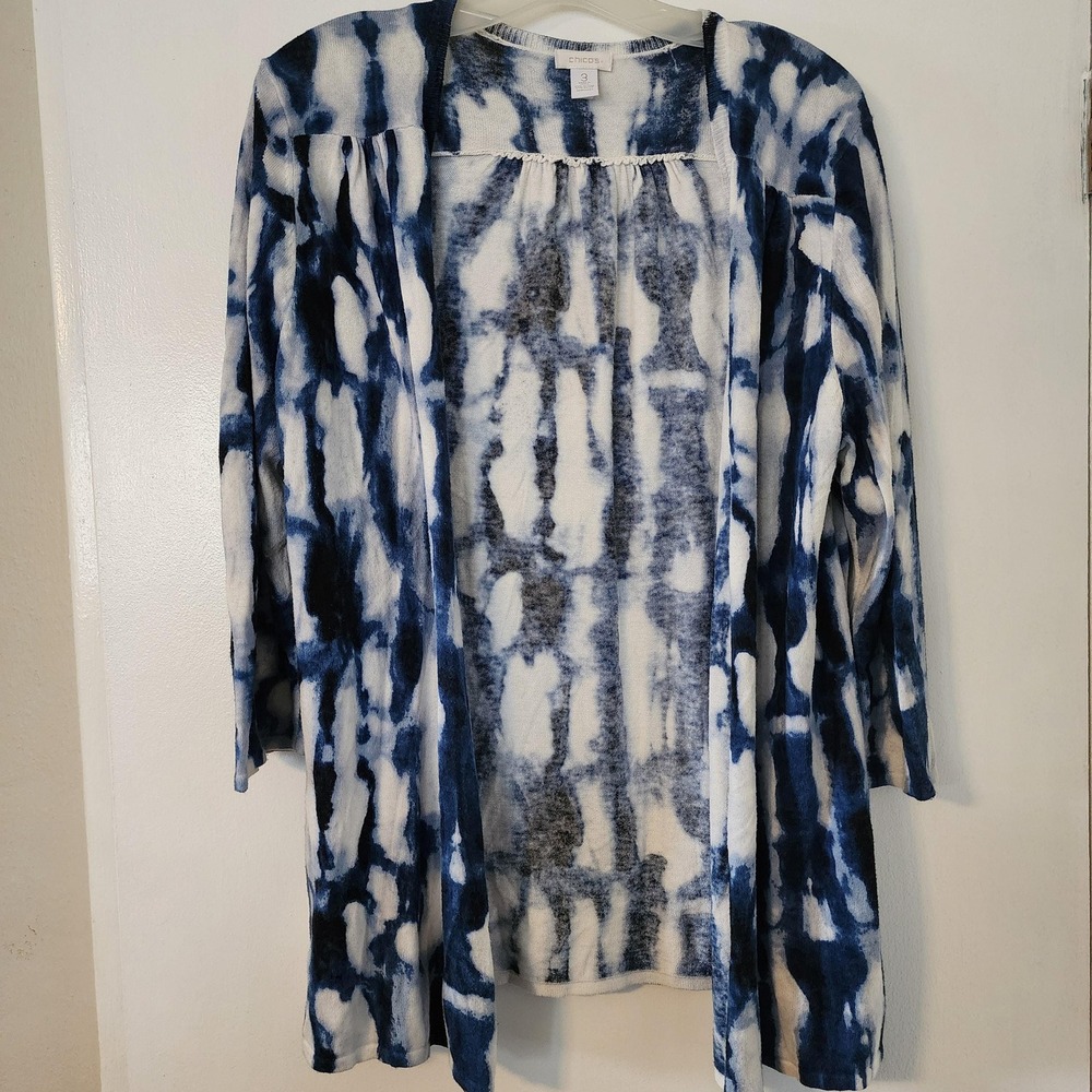XL Chico's Blue and White Open Front Cardigan